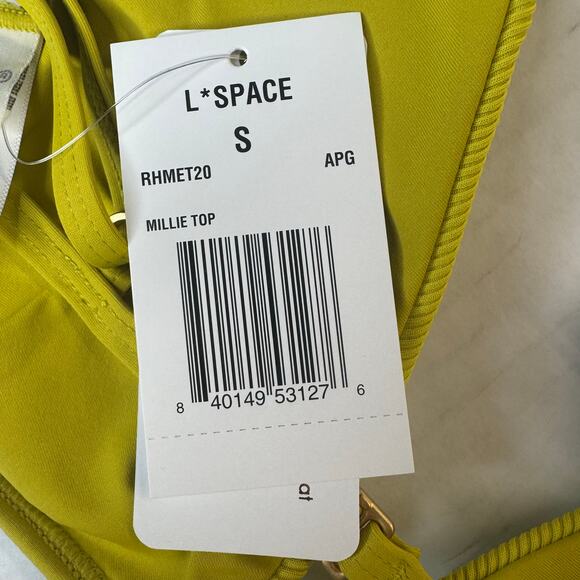 L Space Millie Ribbed Bikini Top Yellow Small NWT Triangle Adjustable Swimwear - Picture 7 of 7